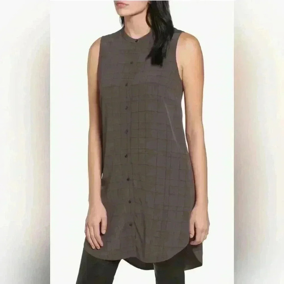 Eileen Fisher Tencel Blend Tunic Button Up Shirt Grey Size Small Petite Women's - Picture 3 of 13